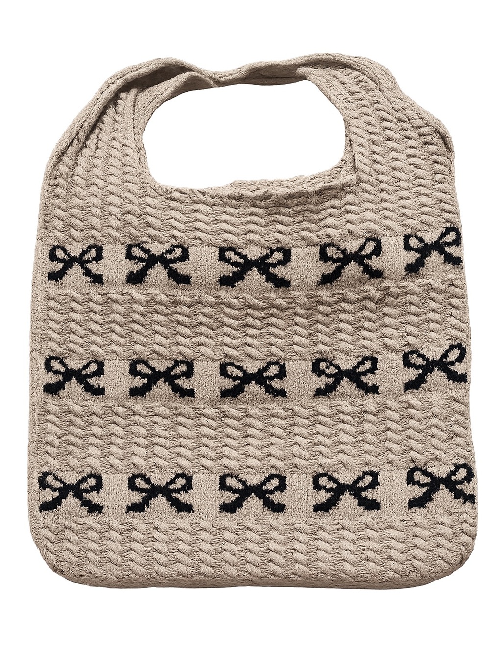 Zenana Bow Knit Tote Bag | Beige & Black Sweater Tote | Coquette Shoulder Bag